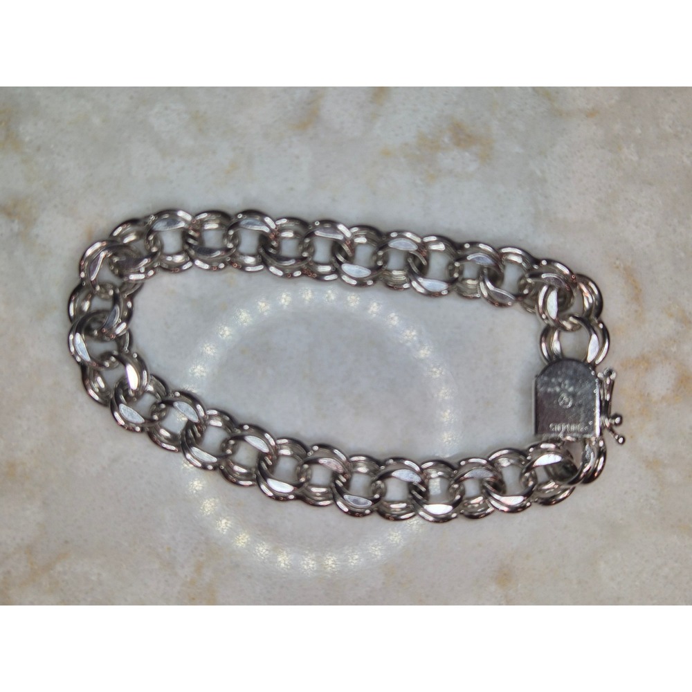 Vintage Sterling Silver Double Link Charm Bracelet 7.75 Inch 23g Box Clasp